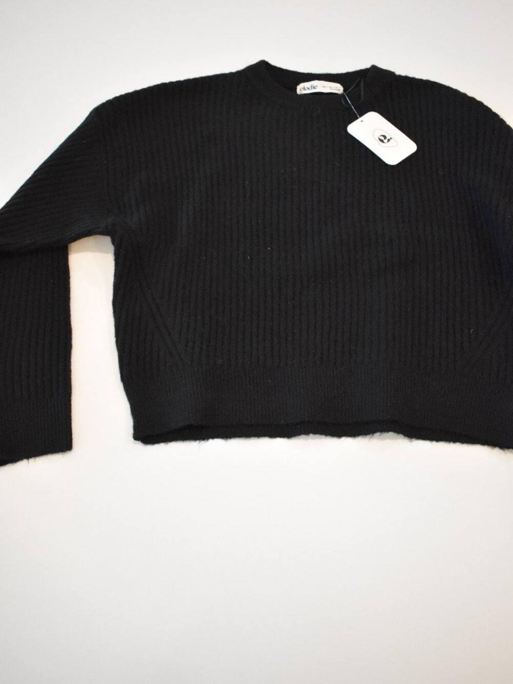 NEW Elodie Women’s Small Black Ribbed Knit Sweater Long Sleeve Crewneck